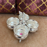 German silver chopala Gift Item set of 4 bowls attached together (Pack of 2 Pcs)
