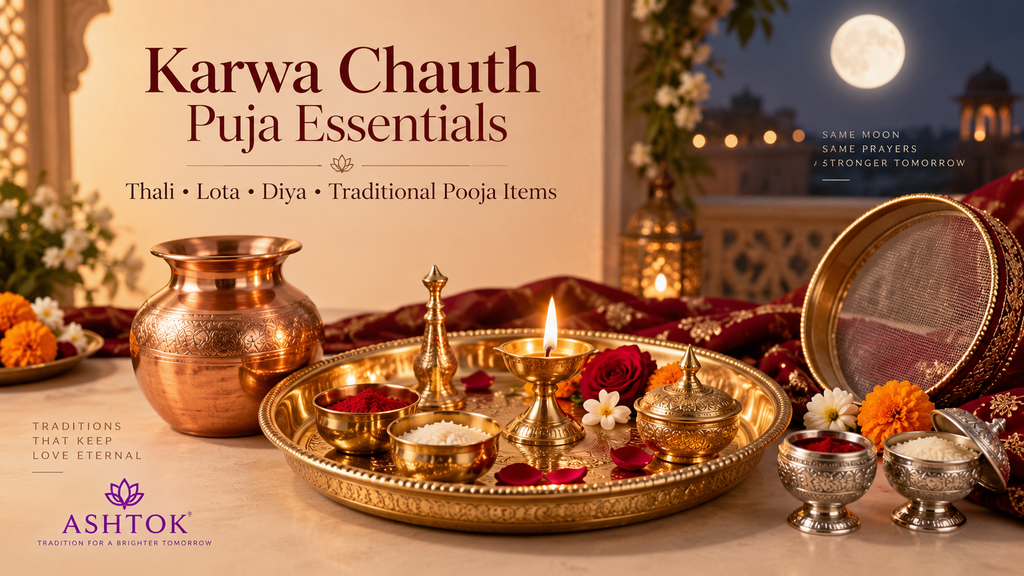Karwa Chauth Puja Items: Thali, Lota, Diya & Traditional Pooja Essentials