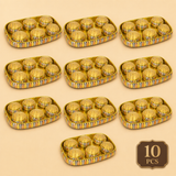 Ten gold-colored oval-shaped decorative boxes arranged in a grid on a beige background, with a brown badge in the bottom right corner that reads '10 PCS'.