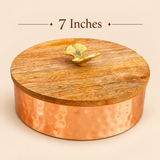 Metal dry fruit serving bowl with wooden lid