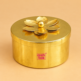 Brass-coloured metal dry fruit gift box with floral lid – additional product view