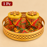 Brass gift tray with two lidded serving bowls, alternate product view