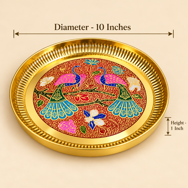 Brass peacock pooja thali 10 inch, additional view