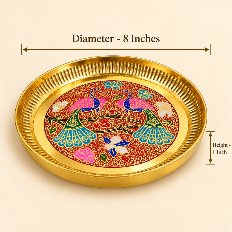 Brass peacock pooja thali 8 inch, decorative plate