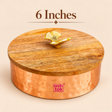 Metal dry fruit serving bowl with wooden lid, alternate product view