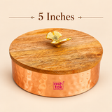 Metal dry fruit serving bowl with wooden lid, alternate product view