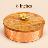 Metal dry fruit serving bowl with wooden lid, alternate product view