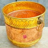 Artisan-crafted brass and copper planter designed for indoor and outdoor gardening, balconies, patios, and living rooms.