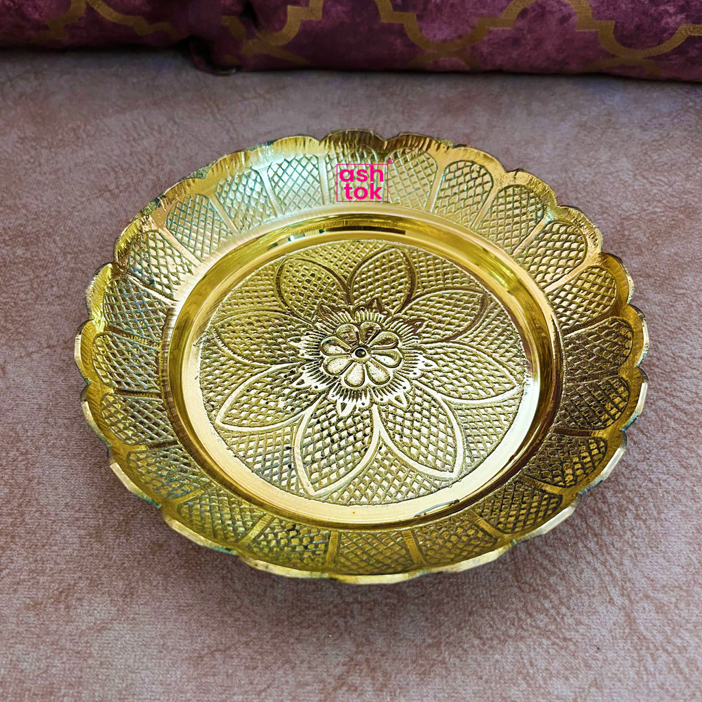 Brass Sweet Plate handcrafted Bowl, Brass Plate, Gift Item (Dia 6 Inch –  Ashtok