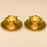 Brass Manikyal Diya With Plate, Handmade Puja Diya