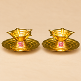 Brass Manikyal Diya With Plate, Handmade Puja Diya