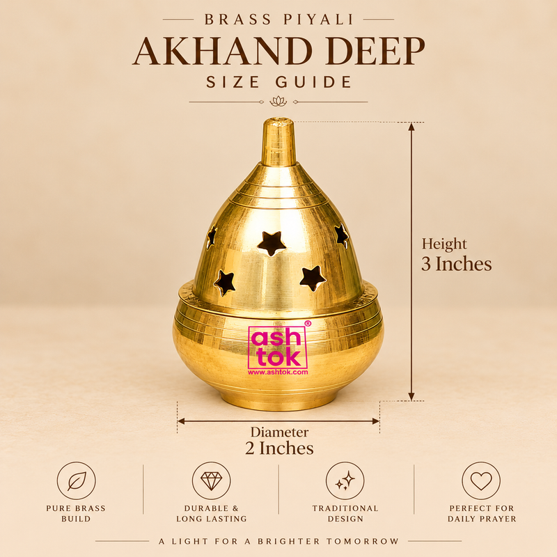 Brass Piyali Akhand Deep, Handcrafted Decorative Puja Diya (Pack of 2 Pcs)
