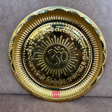 Brass Puja Plate, Pooja ki thali Nakshee Om Design embosed Pooja Plate (Dia 10 Inches)