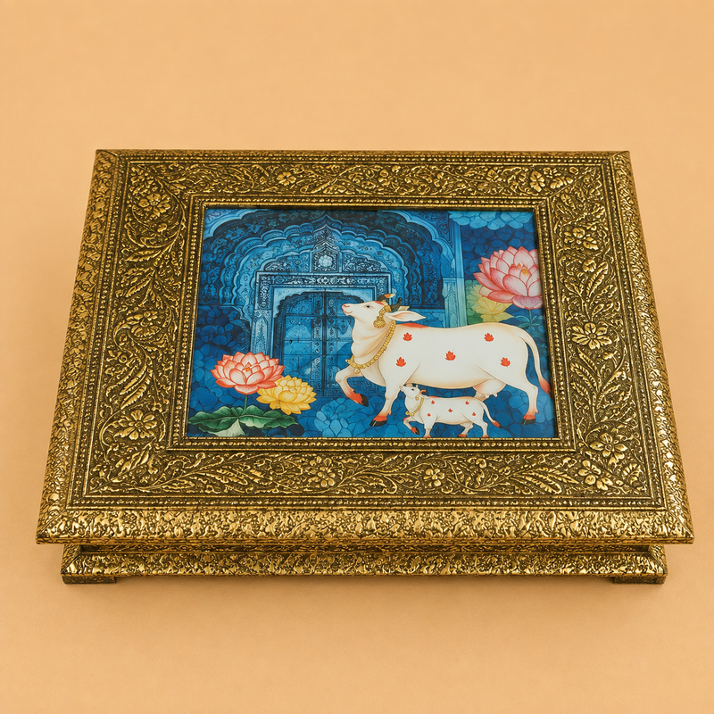 Wooden Dry Fruit Box Cow Design | Handcrafted Meenakari Decorative Gift & Storage Box | Set of 4