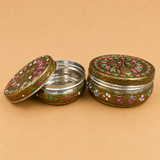 Stainless Steel Meenakari Puri Box 4" x 4" x 2" – Decorative Serving & Storage Box (Set of 8)