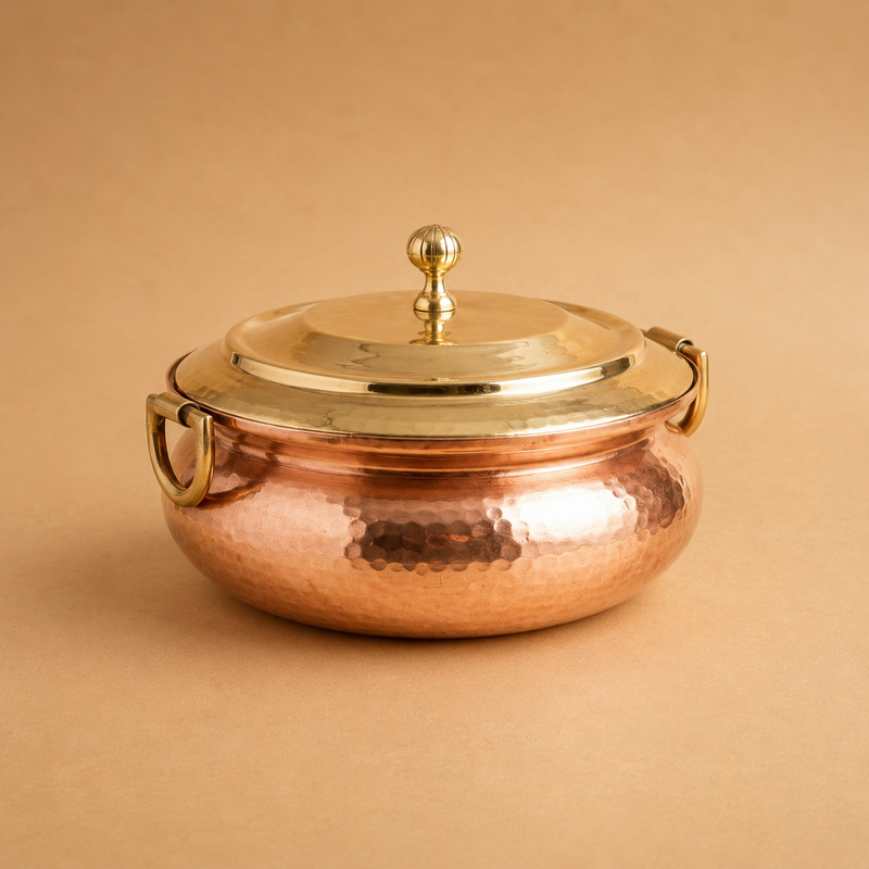 Copper Biryani Handi with Brass Lid