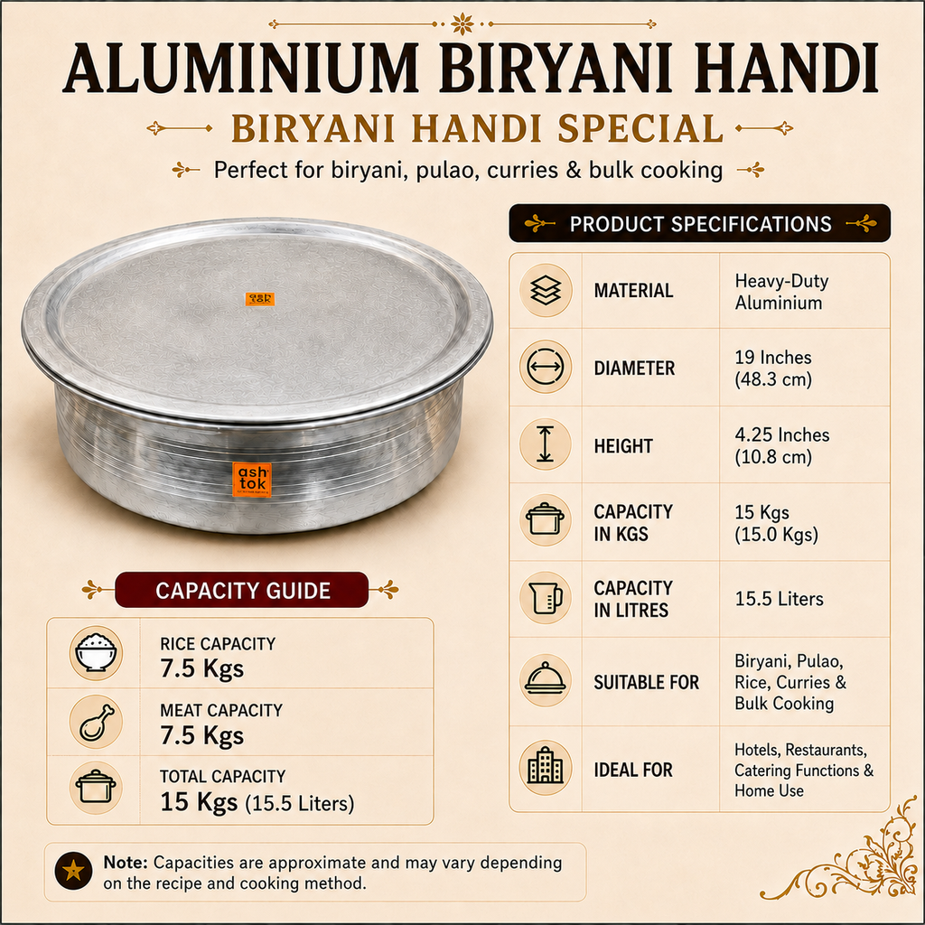 Biryani Handi Heavy Duty with Lid | Aluminium Cookware for Catering & Hotels