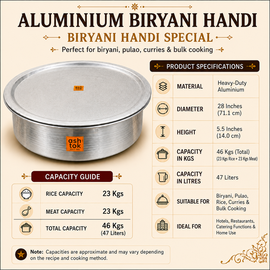 Biryani Handi Heavy Duty with Lid | Aluminium Cookware for Catering & Hotels