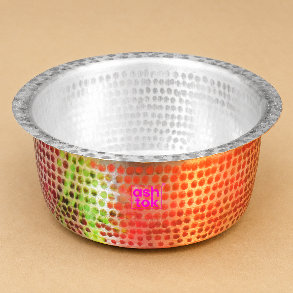 Brass Patila with tin lining khalai, Brass Hammered Tope Topia, Patila Bhaguna Cooking Set, Special Silver coating under utensil