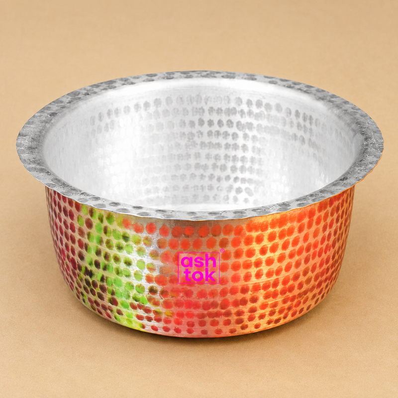 Brass Patila with tin lining khalai, Brass Hammered Tope Topia, Patila Bhaguna Cooking Set, Special Silver coating under utensil