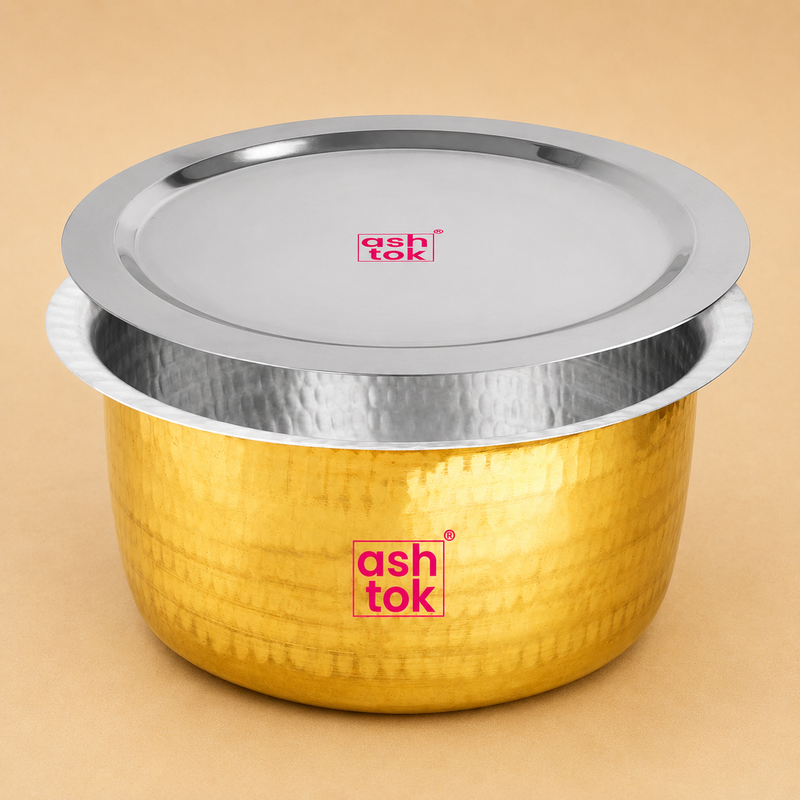 Brass Patila with tin lining khalai, Brass Hammered Tope Topia, Patila Bhaguna Cooking Set, Special Silver coating under utensil