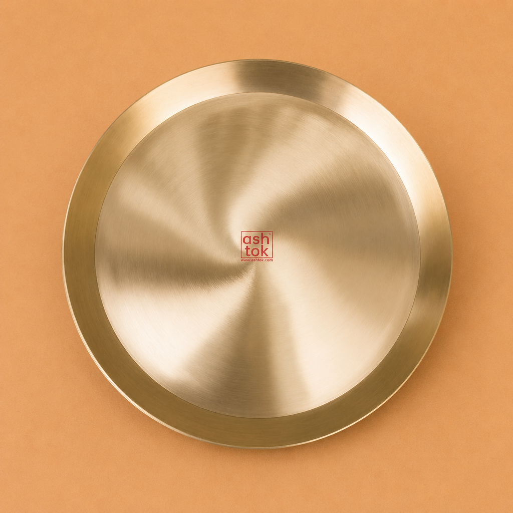 Kansa Thali for Dinner, Bronze Matt Finish Inclined Plate, Diameter 11.5 Inches