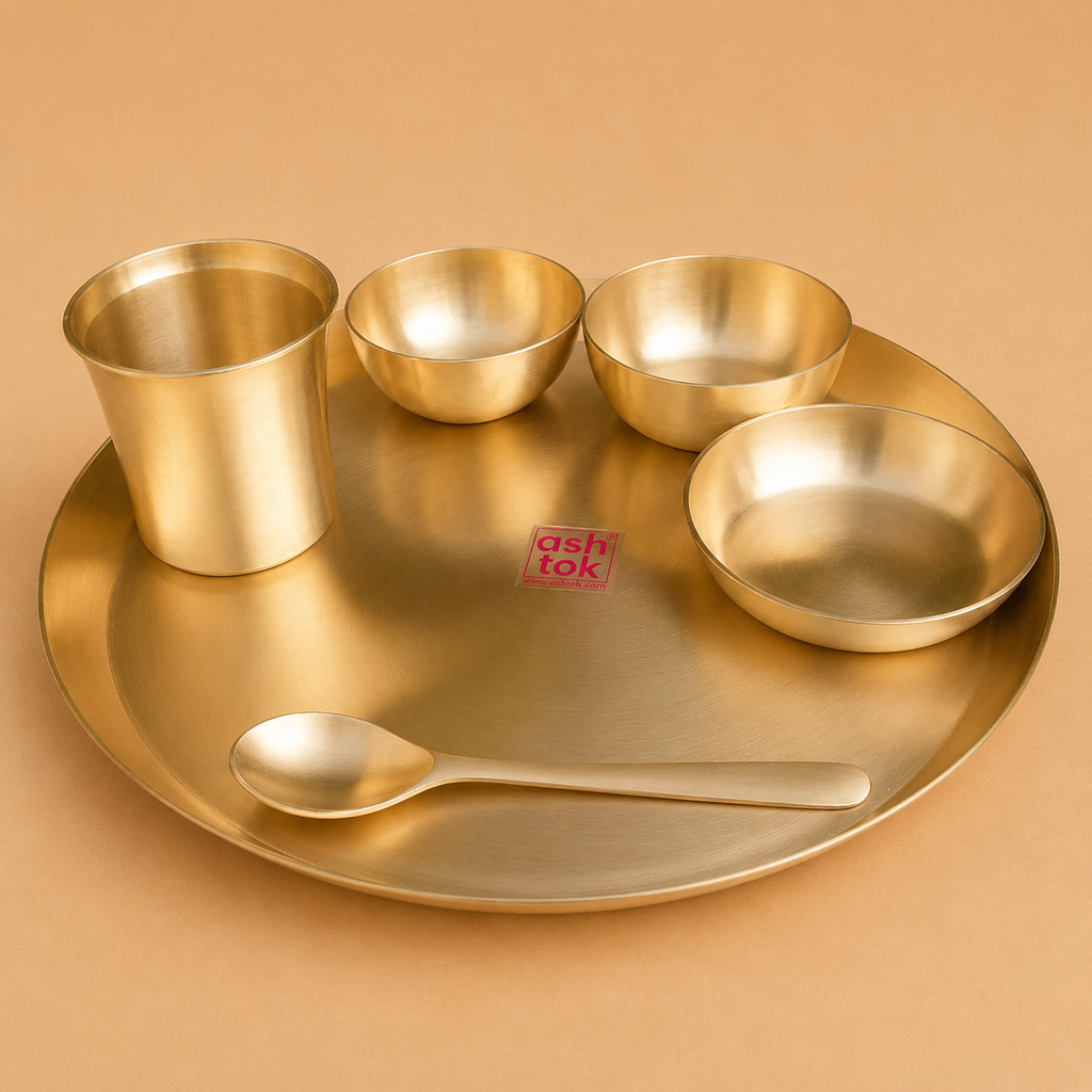 Kansa Thali Dinner Set, Bronze Tableware, Diameter 11.5 Inches