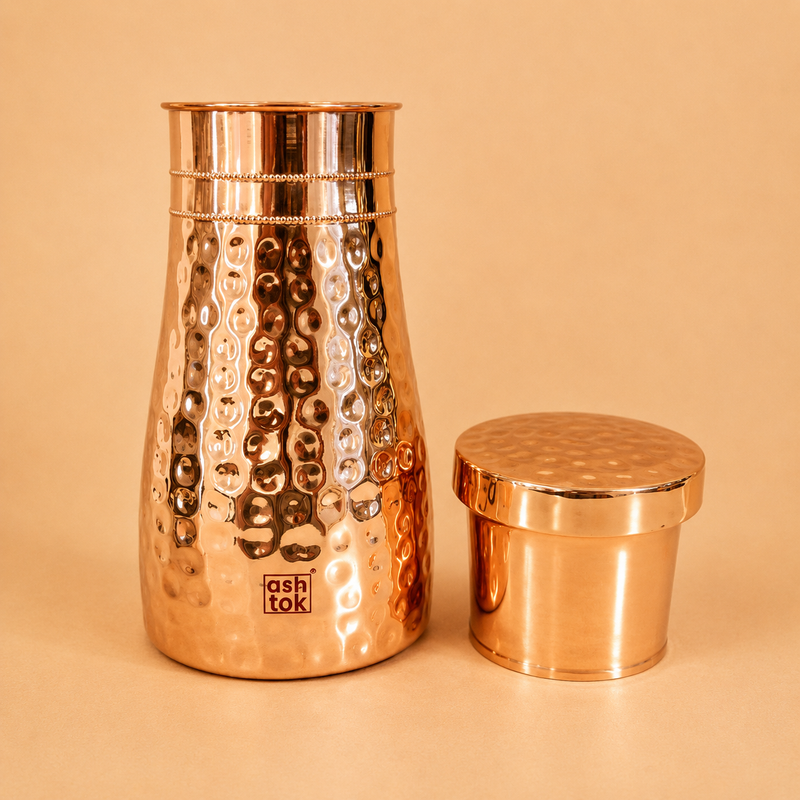 Copper Bottle Carafe, Pure Copper Bedside Carafe of 1 Litre