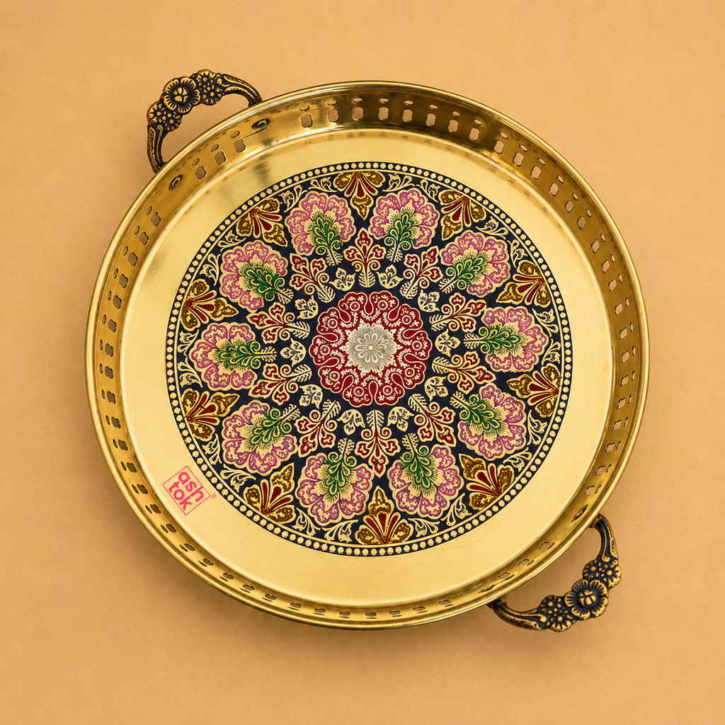 Brass Tray, Round shape, Serving Tray, Decorative Tray, Gift Item
