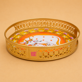 Cow Design Tray Flower Basket, Puja Tray for Temple