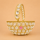 Crystal Basket Gift Item, Gold Coated Flower Basket (Dia 5 Inches)