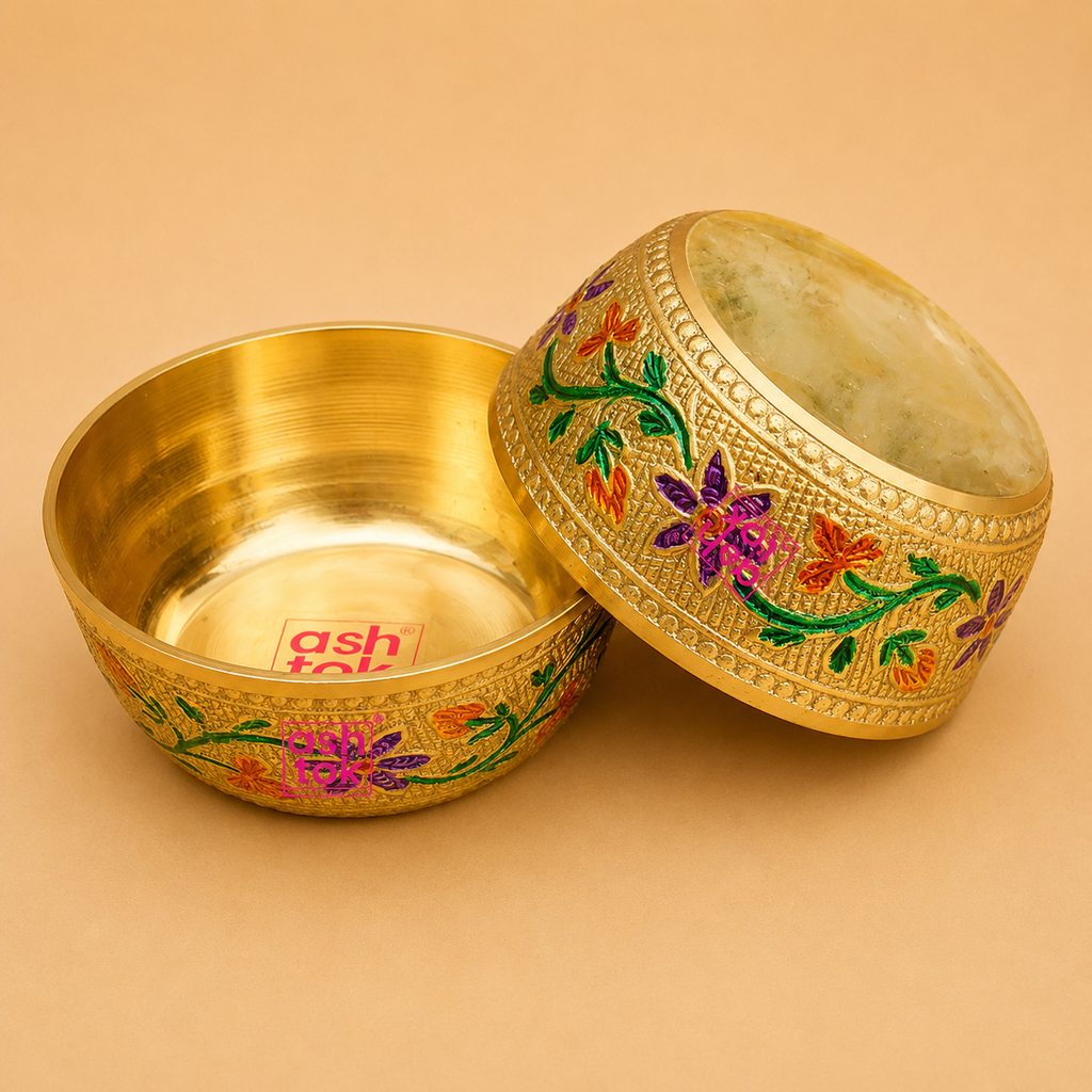 Brass Embosed Meena Wati, Multipurpose Brass Bowl, Serving Bowl