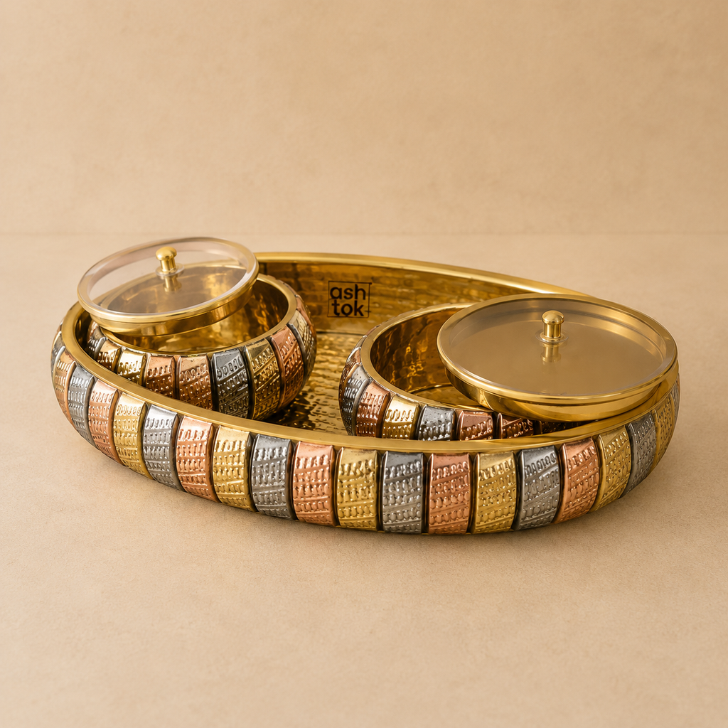 Gift Tray Bowls Brass and Copper Gift Set, Tray and 2 bowl