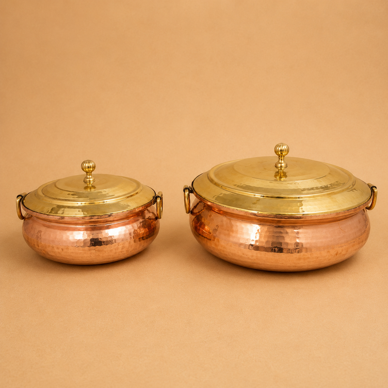 Copper Biryani Handi with Brass Lid