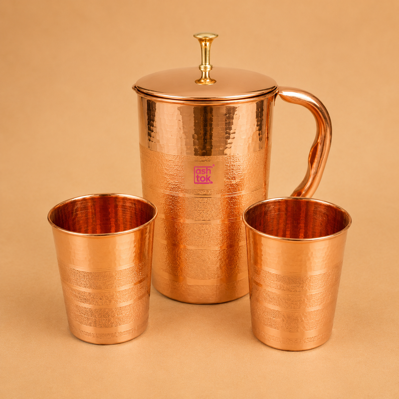 Copper Jug Glass set, glass water jug