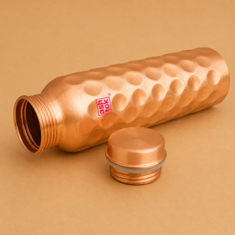 Pure Copper Water Bottle with Leak proof Threaded cap, Capacity 1000mL