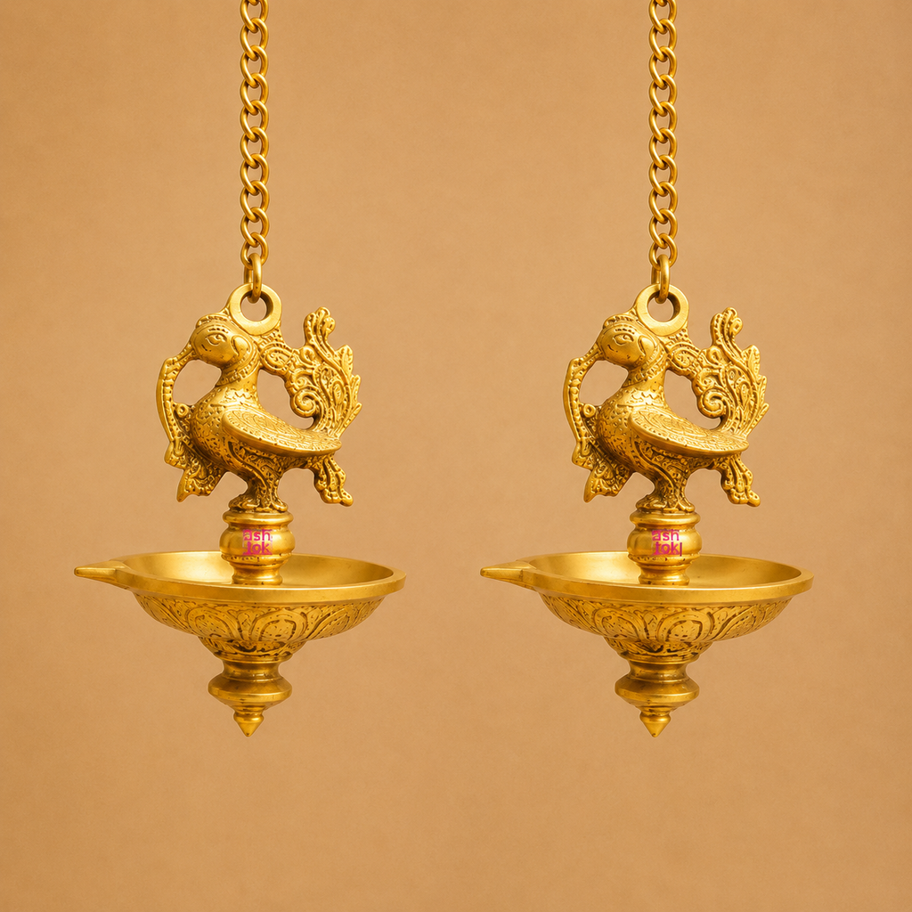 Brass Hanging Diya, Brass diya for puja, Diya with hanging chain