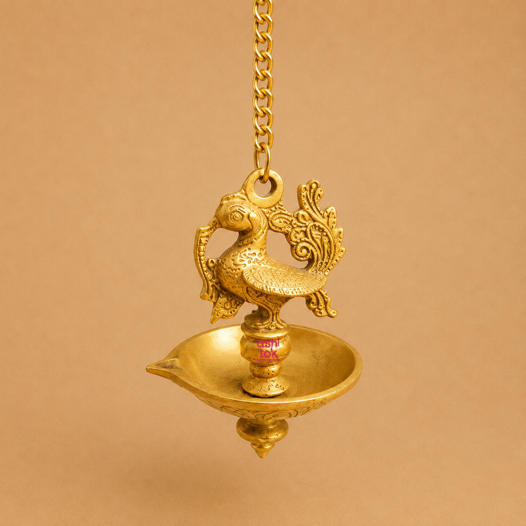 Brass Hanging Diya, Brass diya for puja, Diya with hanging chain