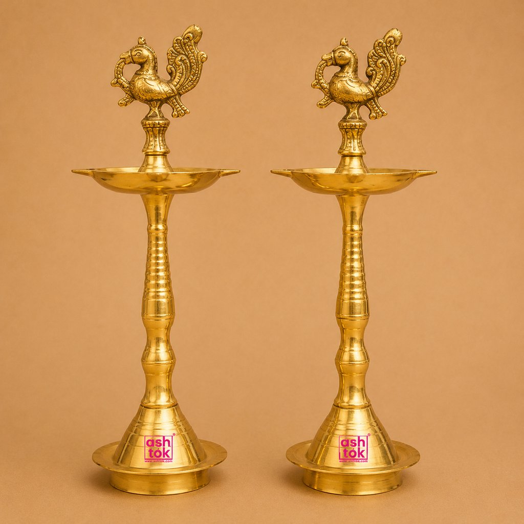 Brass Peacock Diya, Deepam with traditional antique design, Diya for home decoration (Pack of 2 Pcs)