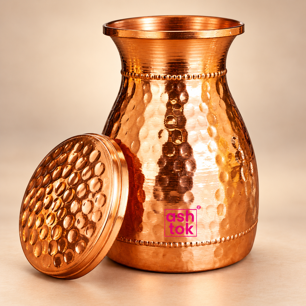 Copper Carafe with Non-Slip Mat hammered design Capacity - 400Ml