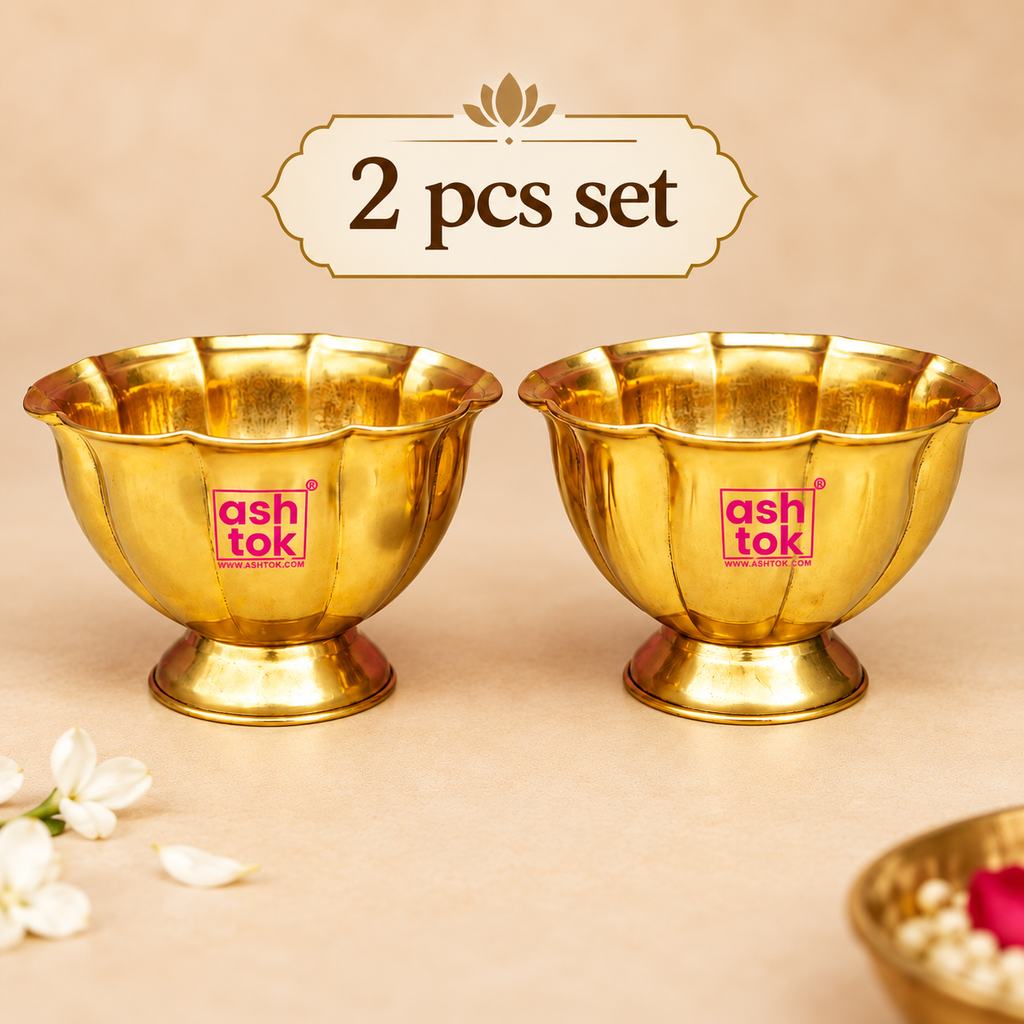 Brass Lotus Chandan Cup, handcrafted Decorative puja bowl