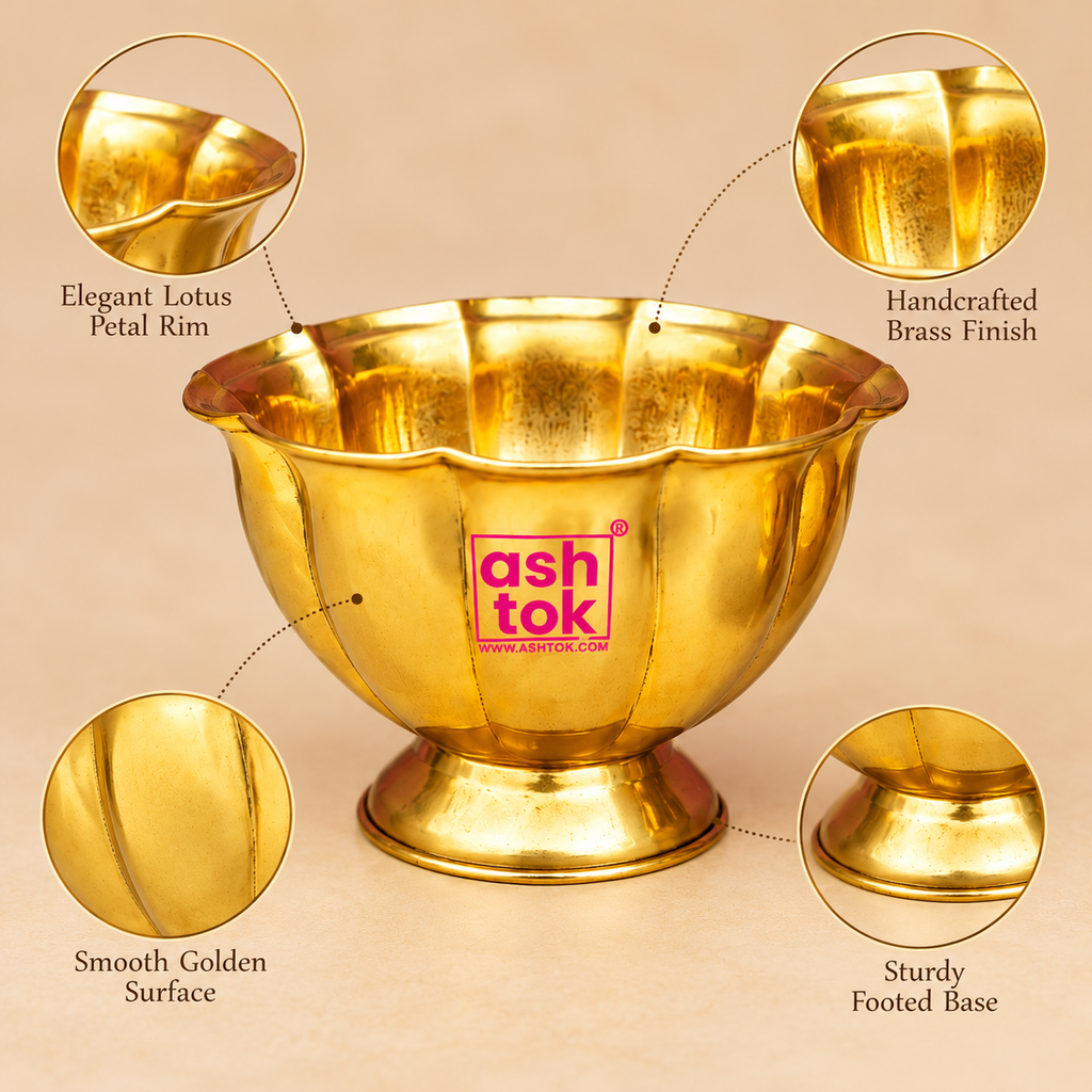 Brass Lotus Chandan Cup, handcrafted Decorative puja bowl
