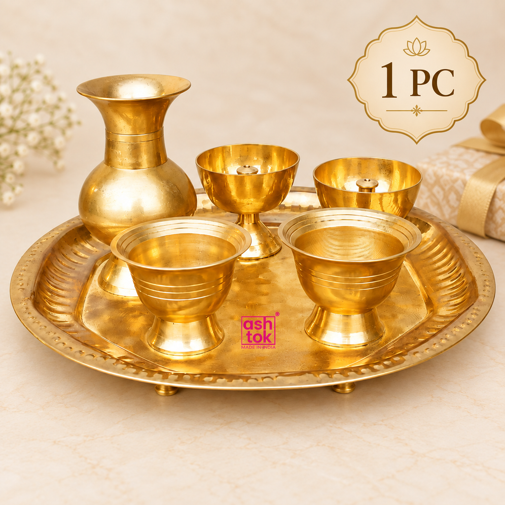 Brass Puja Thali Set, Decorative Puja Items for Home