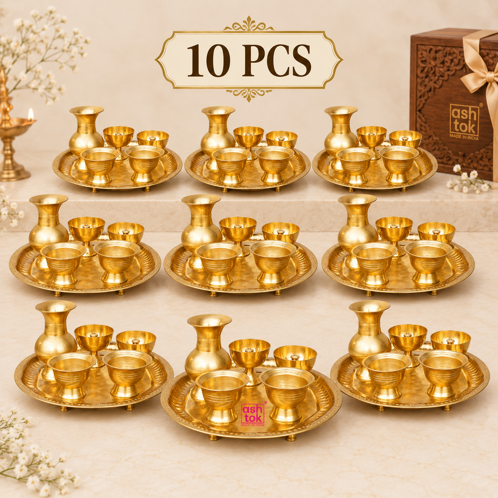 Brass Puja Thali Set, Decorative Puja Items for Home