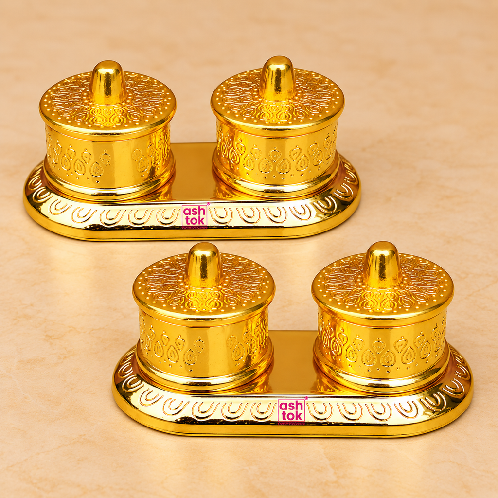 Brass Kumkum Box, Round Shaped Double Sindoor Box