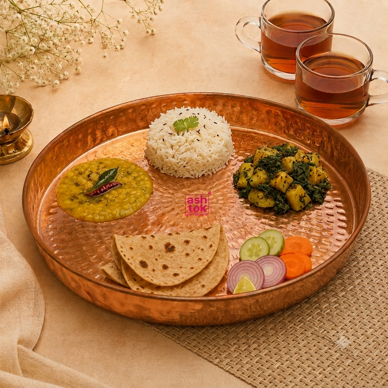 Pure Copper Plate, Copper Thali Hammered Design Online in India.