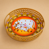 Cow Design Tray Flower Basket, Puja Tray for Temple