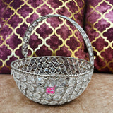 Crystal Basket German Silver, Flower Basket, Fruit Basket for Home Decor (Dia 7 Inches)