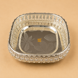 German Silver Square Serving Tray with Ornamental Cutwork Border and Engraved Base for Serving, Gifting, Pooja & Home Décor