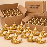 Golden Brass Agarbati Flower, Incense Stick holder for puja
